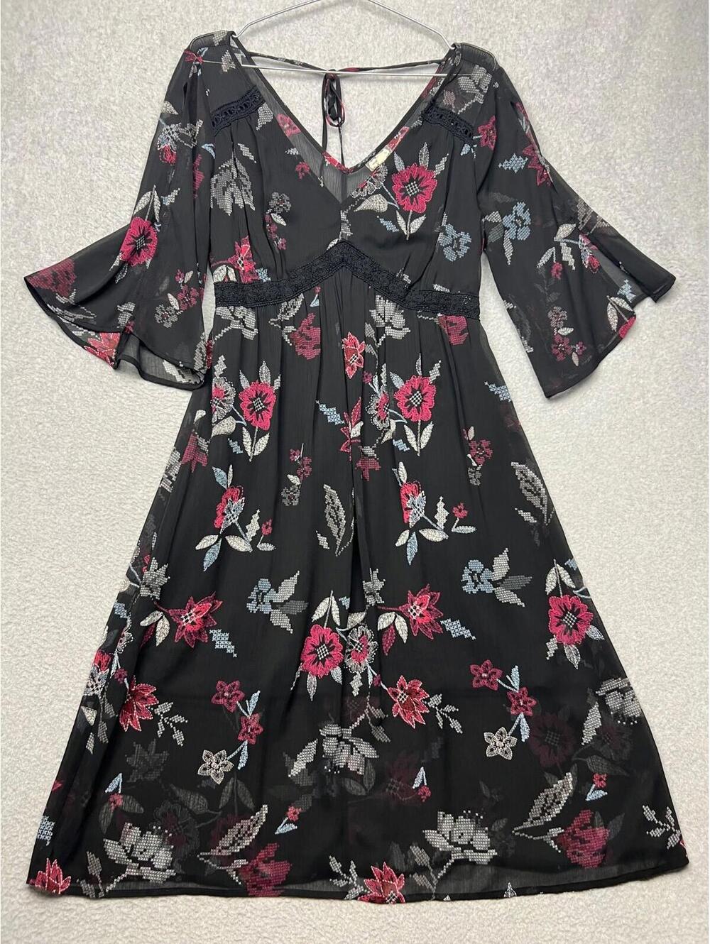 EyeShadow Sheer Babydoll Maxi Dress L Floral Fairy Grunge Whimsygoth flare sleev